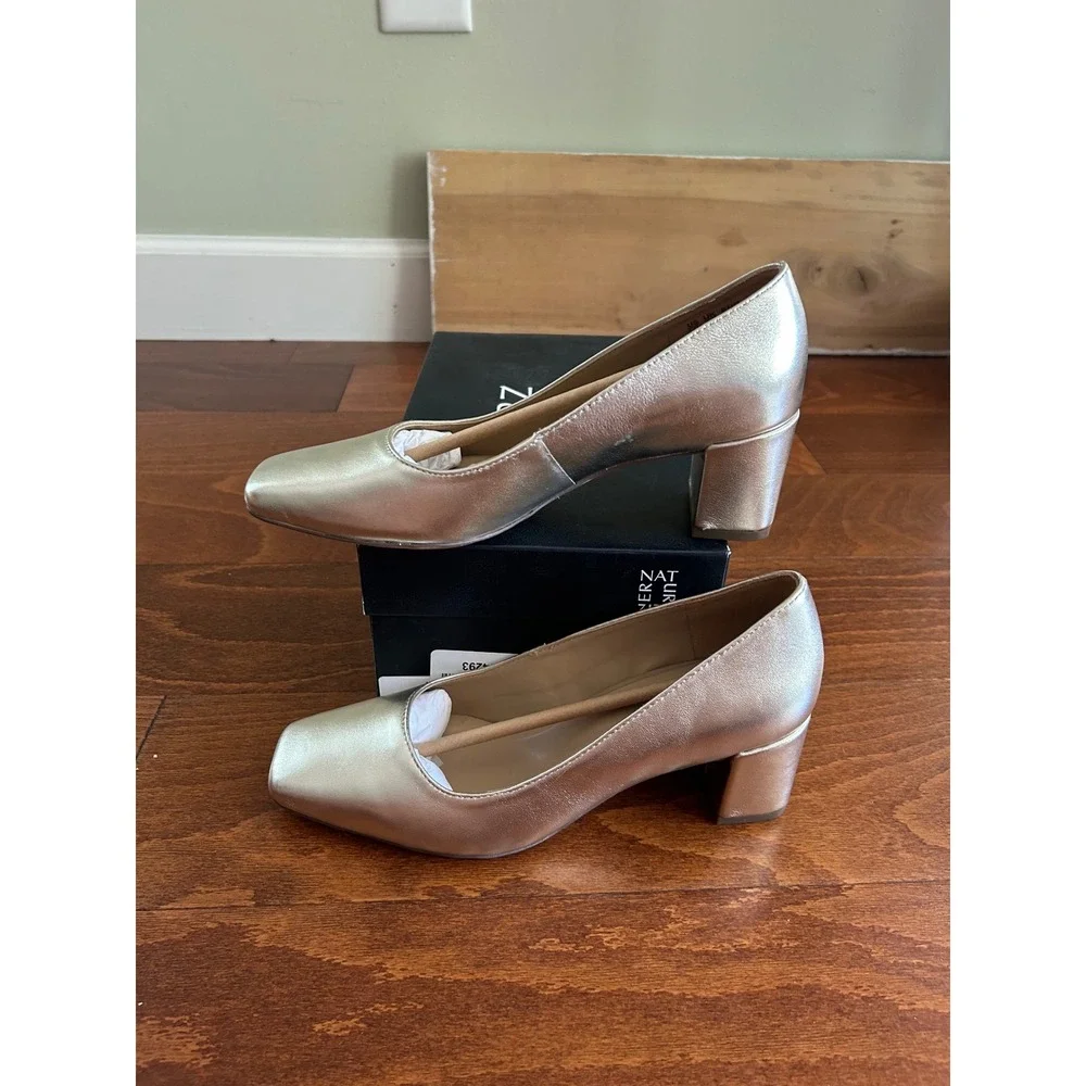 Naturalizer Karina Pump‎ Champagne Metallic Square Toe Block Heels NEW 5.5 M